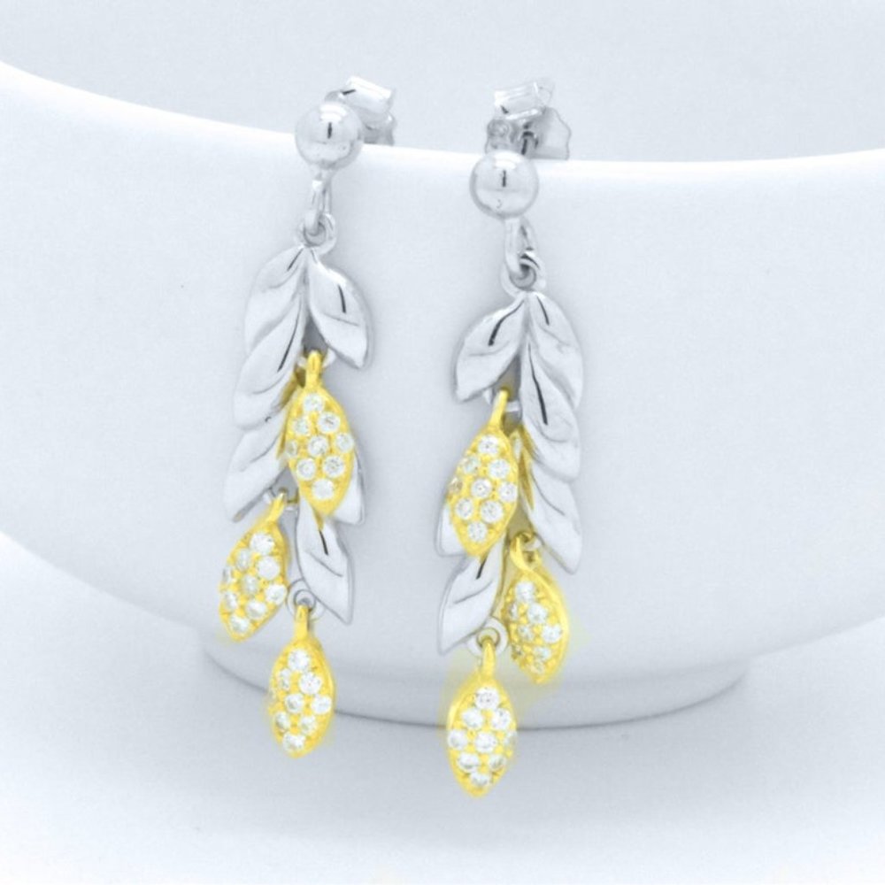925 Silver Drop Stud Dangle Wheat Leaf Earrings - image 4
